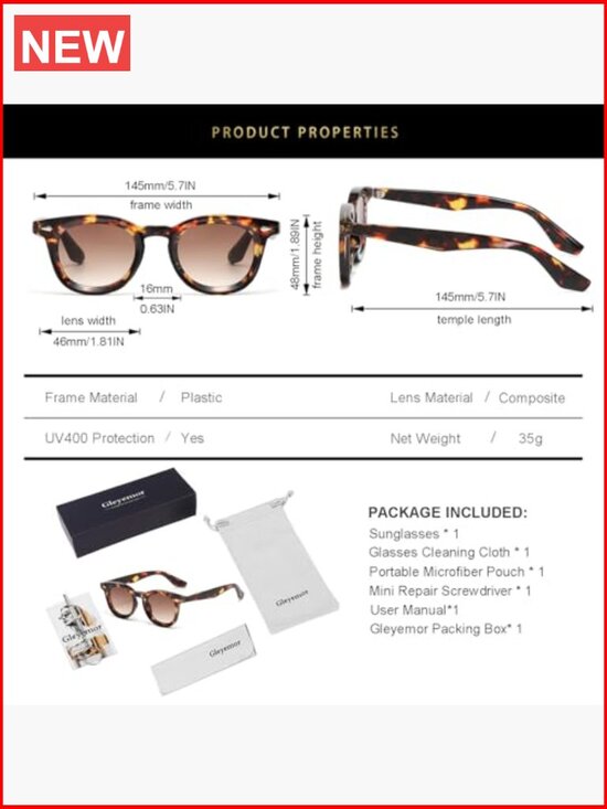 Round Sunglasses UV400 Protection Plastic Frame Unisex